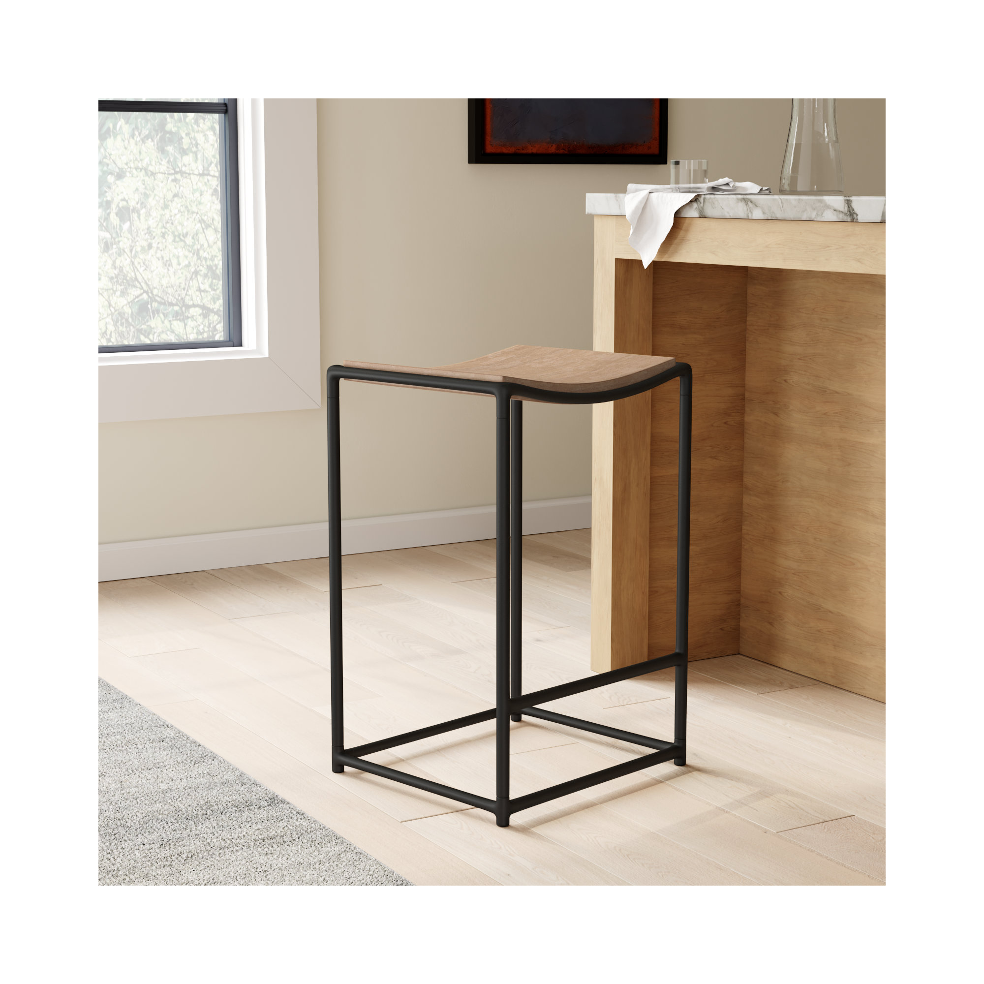 Galina Textured Wood w/ Metal Counter Stool, Light Brown