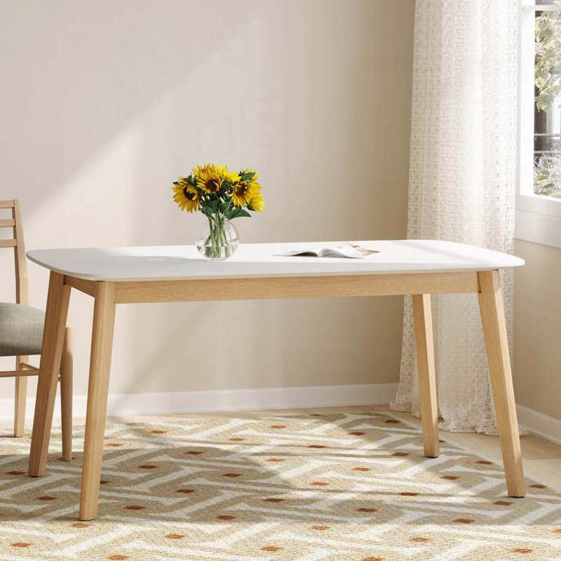 Table de salle à manger en bois, Blanc / Chêne