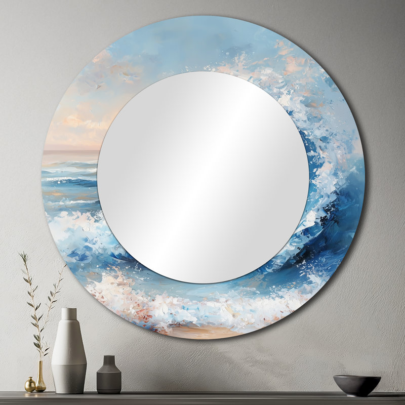 «Blue White Spiral Coastal Waves», miroir mural de plage, imprimé sur métal, 36 po x 36 po