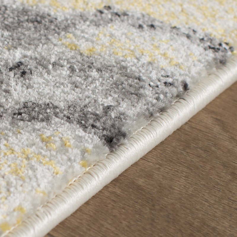 Tapis contemporain à motif d'aquarelle Milania, gris / jaune, Tapis de couloir 2 pi 10 po x 7 pi 10 po