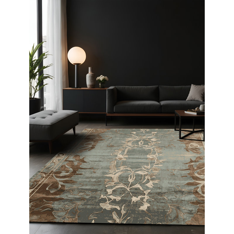 Tapis gris soyeux et moelleux, Carré 8 pi