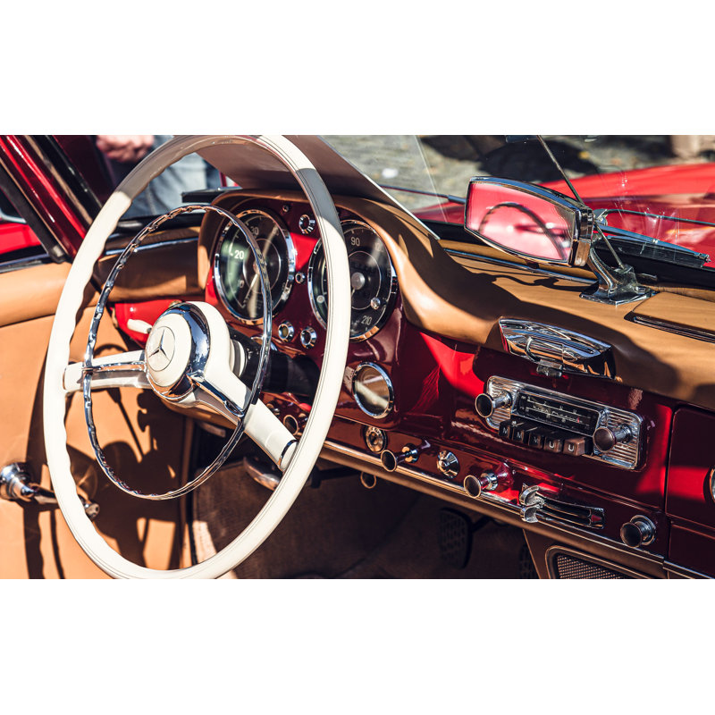 Tableau de bord de voitures anciennes, Mercedes-Benz, classique, rouge, chrome, blanc, voiture classique, rétro, auto