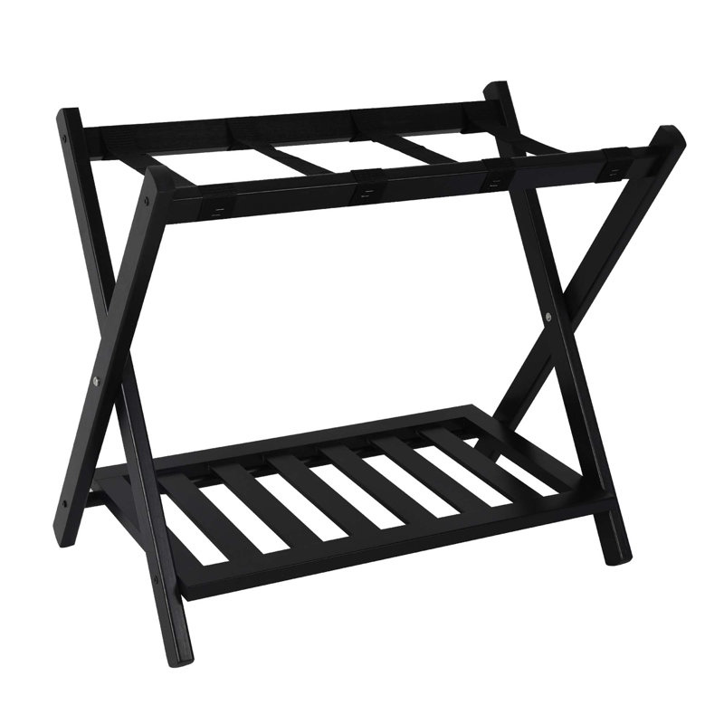 Porte-bagages pliable en bois avec tablette, Ensemble de 1, Noir