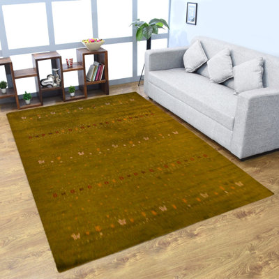 TAPIS DE BAIN EN Soie nouée à la main - Rectangle | Olive | Design contemporain contemporain, tapis antidérapants épais faits à la main pour salon, chambre à coucher (LSM585)