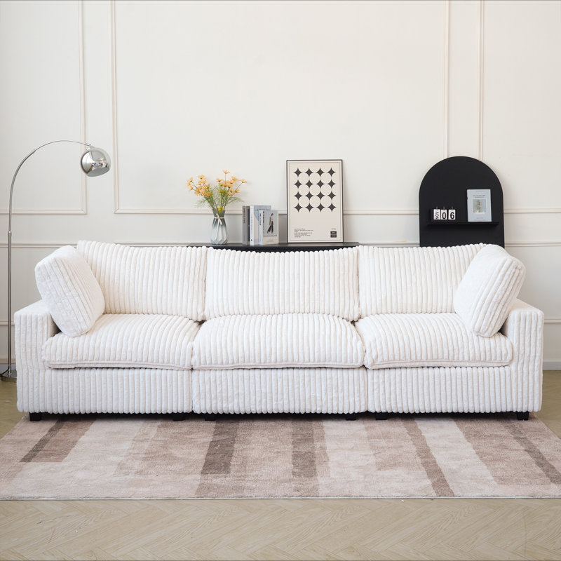 Canapé modulaire rembourré à accoudoirs larges, 3, Beige, H 25,6 po x l 118,11 po x P 39,37 po