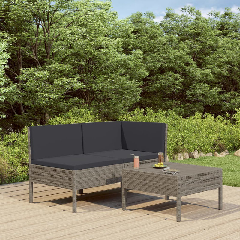 Ingi 3 Piece Lounge Chair with Cushions, Anthracite, Gray