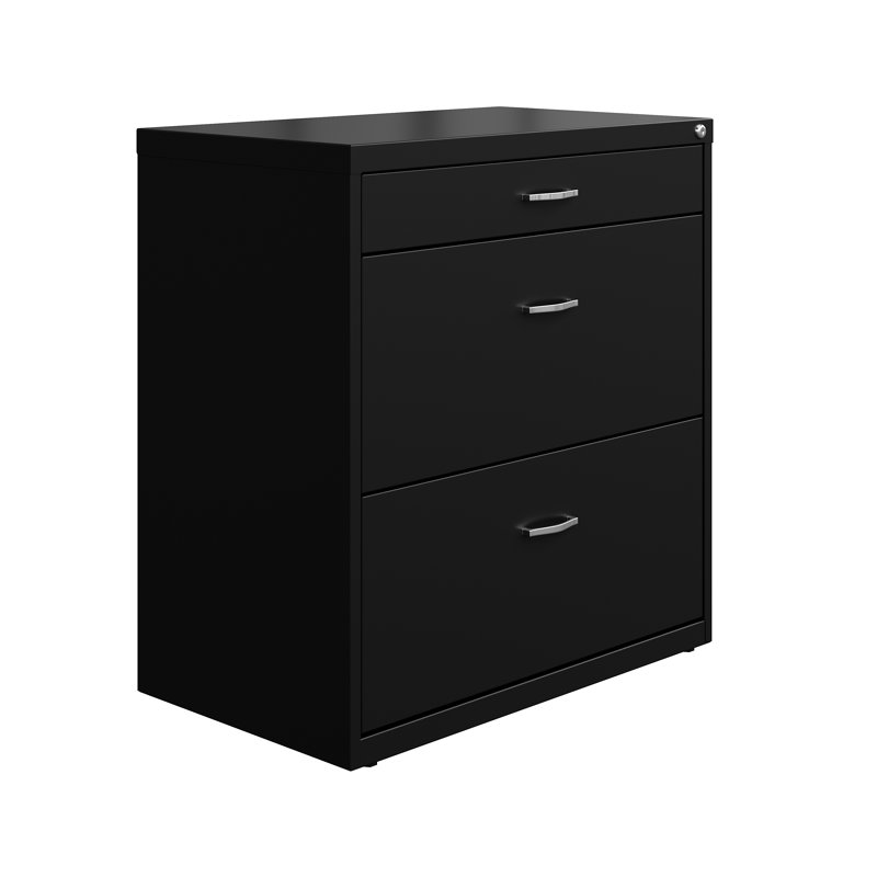 Black Steel 3-Drawer Lockable Lateral Filing Cabinet