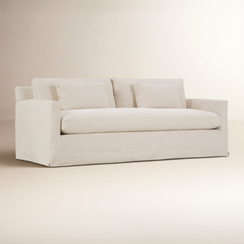 Sylvie Extra Long Sofa (Bench Cushion), Champagne Cotton Blend, 35" H x 100" W x 39" D