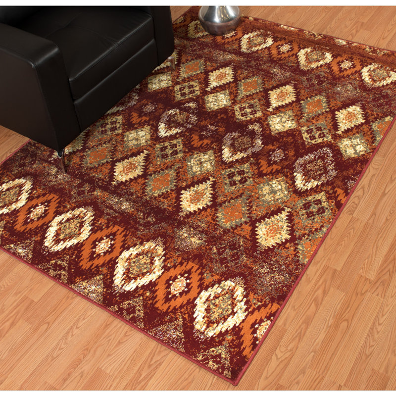 Tapis rouge à motif géométrique Randolph, Rectangle 5 pi 3 po x 7 pi 2 po