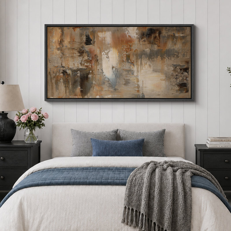 Abstract Soft Neutral Hues Composition - Pictures Extra Large Framed Canvas Print Wall Art, 30" H x 60" W x 1.5" D