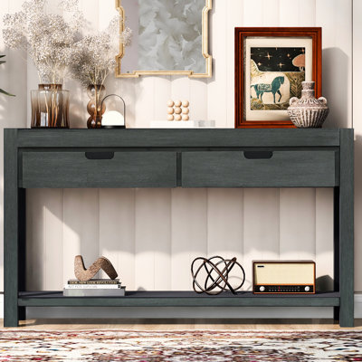 Console antique avec tablette et 2 tiroirs pour le couloir du salon, 2 espaces inférieurs