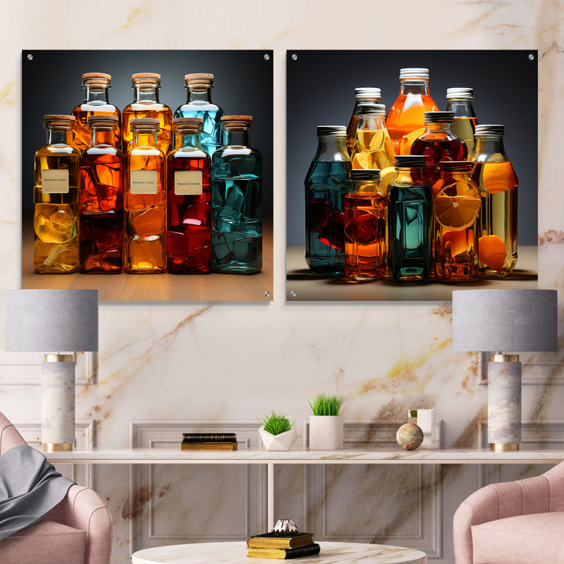 Ensemble de 2 art mural en verre jaune et bleu Harmony, H 16 po x l 33 po