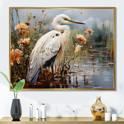 Héron pêche blanc, héron, art mural
