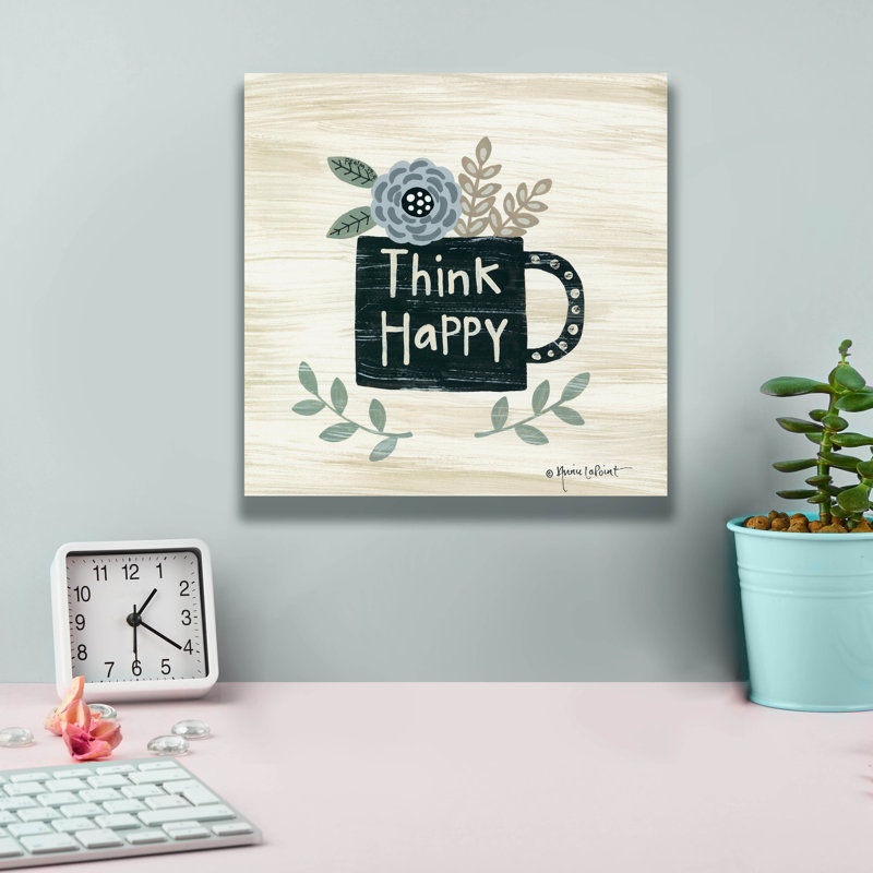 «Think Happy» - Impression sur toile tendue, H 12 po x l 12 po x P 0,75 po