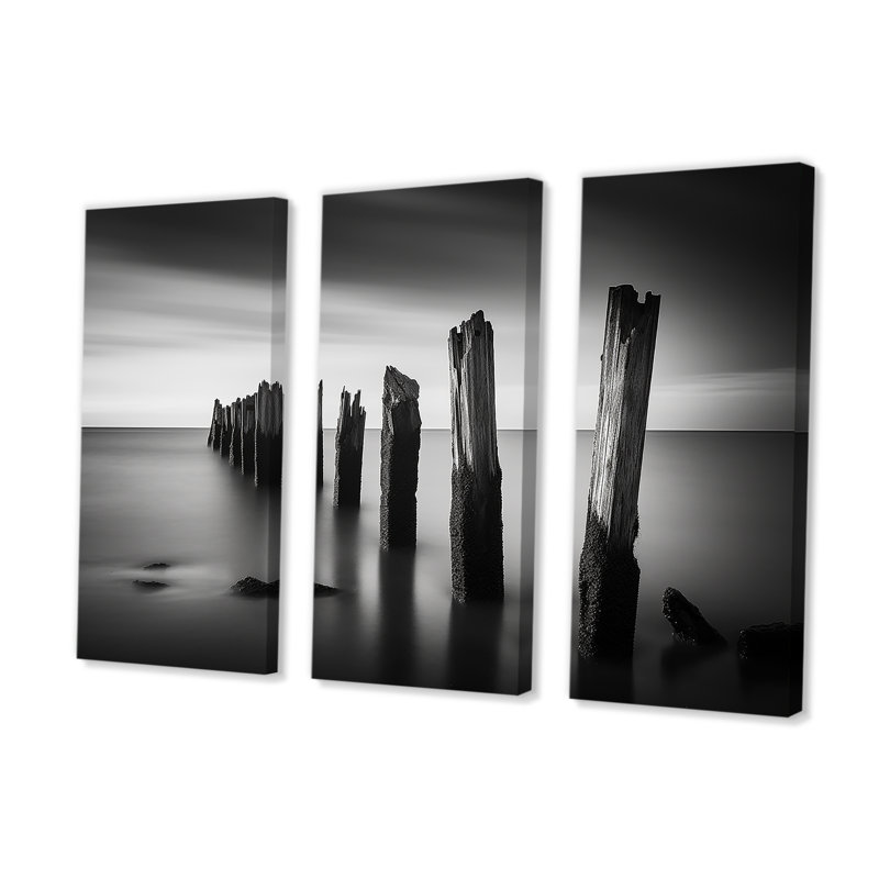 Ensemble d'impressions murales monochromes en noir et blanc «Horizon II», H 40 po x l 60 po x P 1 po