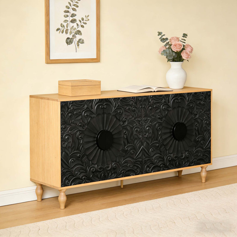 Armoire buffet Tollie, Black/Natural, H 32 po x l 62 po x P 15,75 po