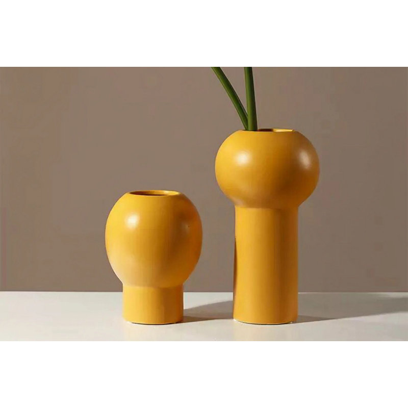 Cortazia Ceramic Table Vase, Mustard, 13cm H x 27cm W x 13cm D