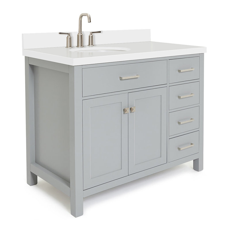 Macnair 42" Single Bathroom Vanity with White Quartz Top, Gray