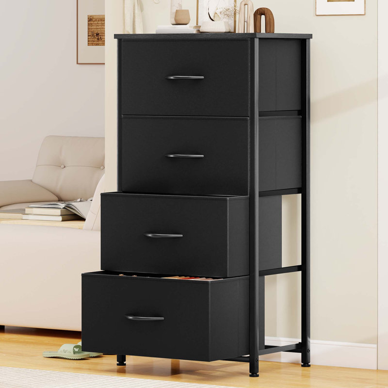 Commode en tissu à 4 tiroirs l 17,7 po Cecilio, Noir