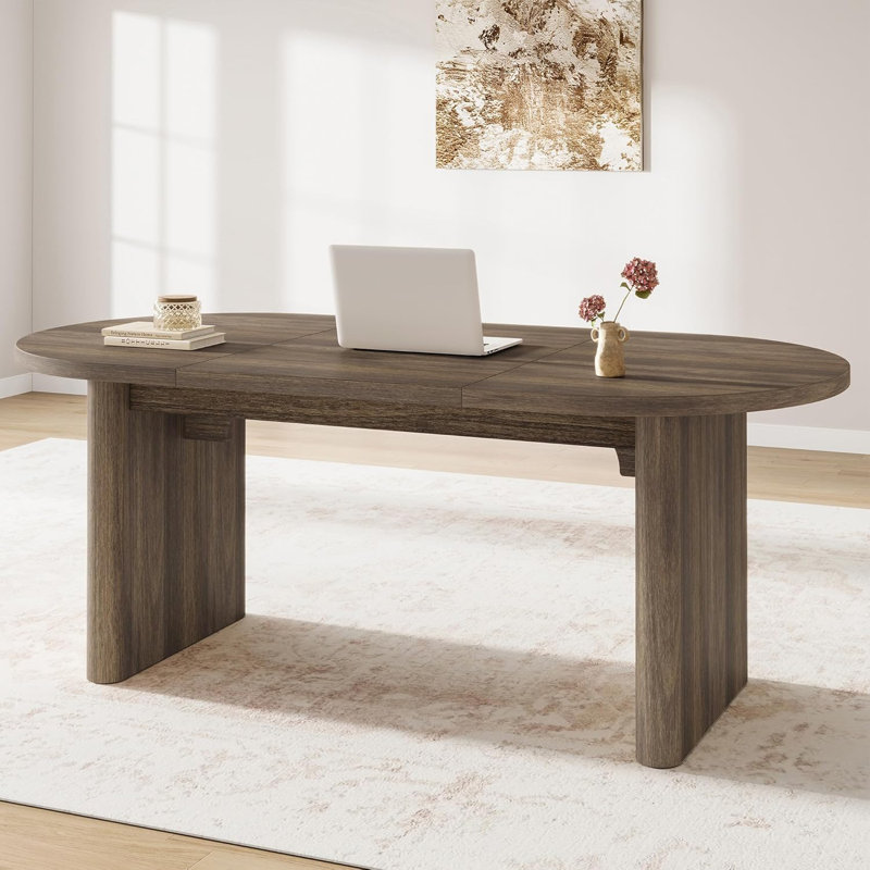 70.8 Inch Oval Dining Table for 6-8 People, Long Large Kitchen Table with Thick Sturdy Wooden Base, Farmhouse Dining Room Table for Kitchen, Living Room, Office