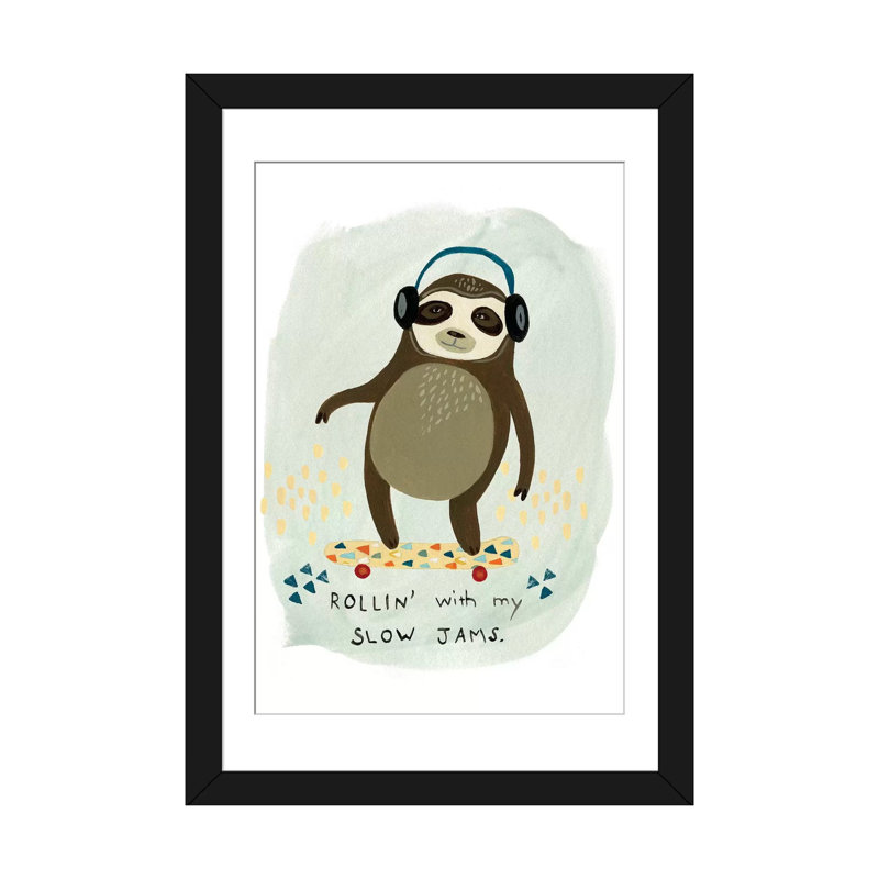 «Hipster Sloth II», impression sur toile tendue, H 32 po x l 24 po x P 1 po, Papier d'art encadré noir, Blanc
