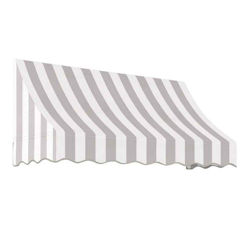 Awntech Nantucket Acrylic Fabric Fixed Awning, Gray/White Stripe, 31" H x 124.5" W x 24" D