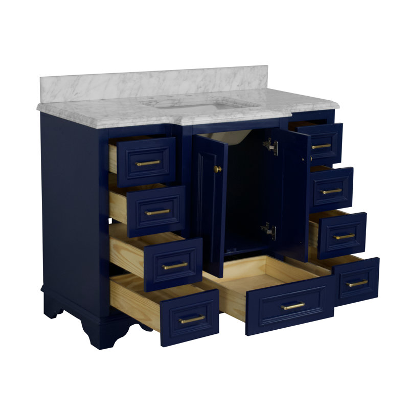 Ensemble de meuble-lavabo simple 48 po Loughlam, Marbre de Carrare, Bleu royal