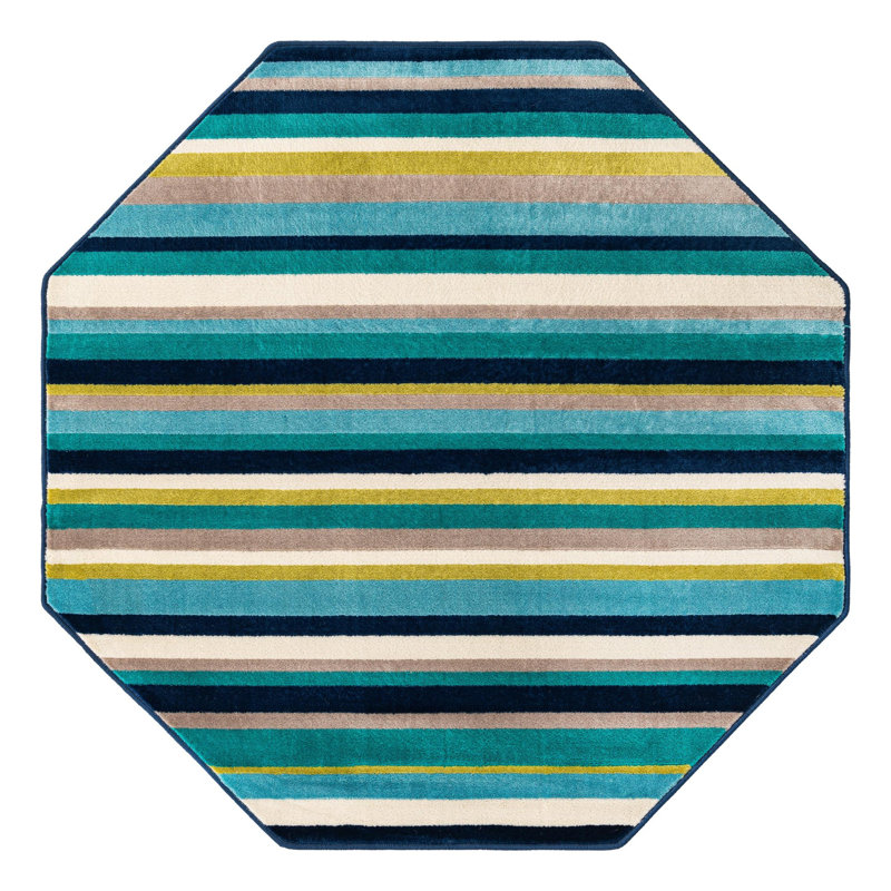 Tapis bleu sarcelle à rayures Analiese, Octogone 5 pi 3 po x 5 pi 3 po