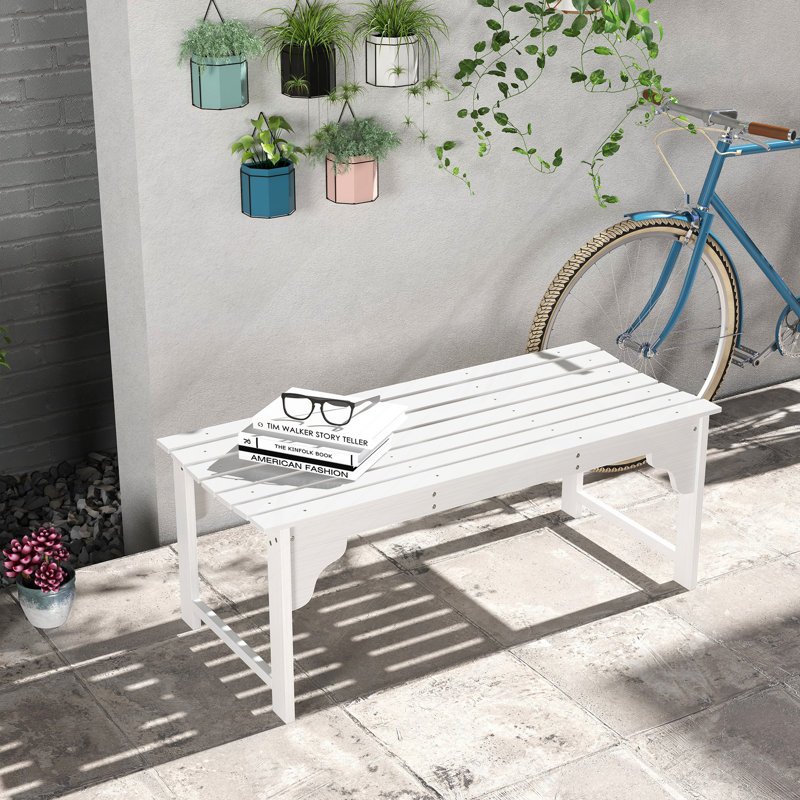 Wooden Garden Bench, Outdoor/Patio Park Bench With Slatted Seat, Backless Front Porch Bench With Curved Seat For Conservatory, Garden, Poolside, Deck