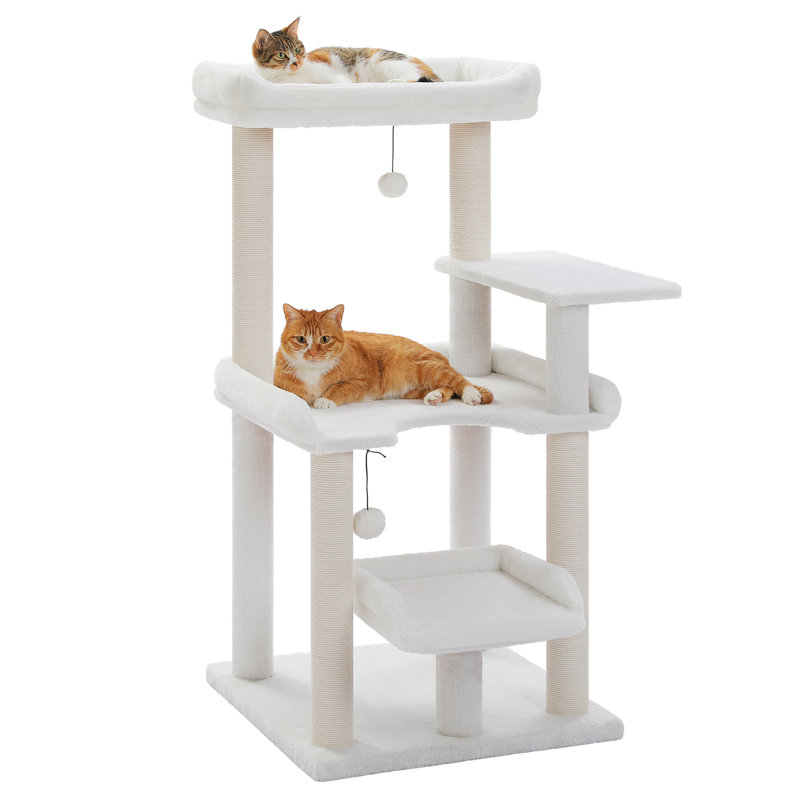 Arbre à chat blanc de 112 cm (44 po) pour grands chats avec 4 plateformes, White