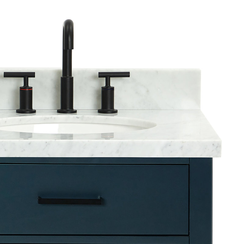 ARIEL HEPBURN 37 IN RIGHT OFFSET RECTANGULAR SINK VANITY 1,5 IN, Midnight Blue, Right, Oval