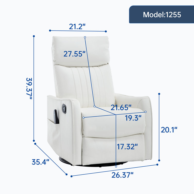 Heat Massage Manual Recliner Chair With Rocker And Swivel, White