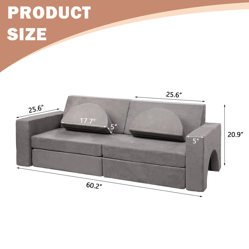 Modular Sectional Sofa for Kids 8-Piece, Gray