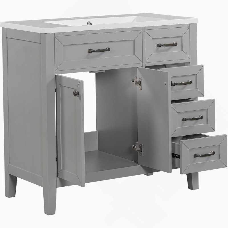 Ensemble de meuble-lavabo avec tiroirs, Gris