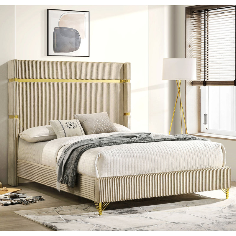 Stylish Bedroom Bed, Upholstered Wingback Bed
