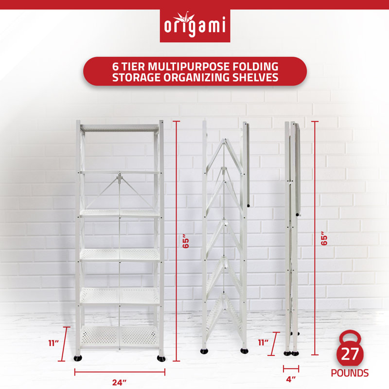 Bibliothèque pliable en acier à 6 tablettes Origami, Blanc