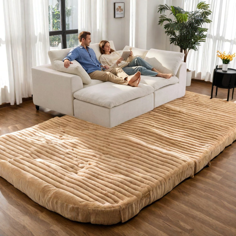 Canapé modulaire moderne en chenille beige avec méridienne réversible pour le salon