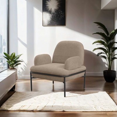 Élégant fauteuil à oreilles, cappuccino, 33,5 x 31,5 x 20,9 pouces | Structure 100% contreplaqué, tissu 100% Teddy, facile à nettoyer, ressort en zigzag, pieds en métal | Sièges confortables pour le salon et le bureau