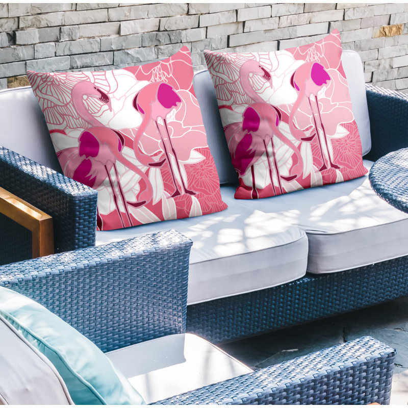 Outdoor Reversible Throw Pillow, 15W" x 15H", Pink