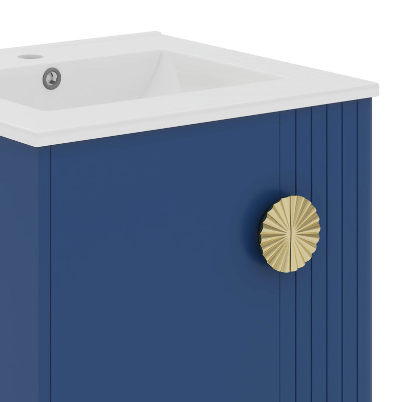 Ensemble de meuble-lavabo 20 po avec lavabo en céramique, tablettes latérales modernes ouvertes, Bleu