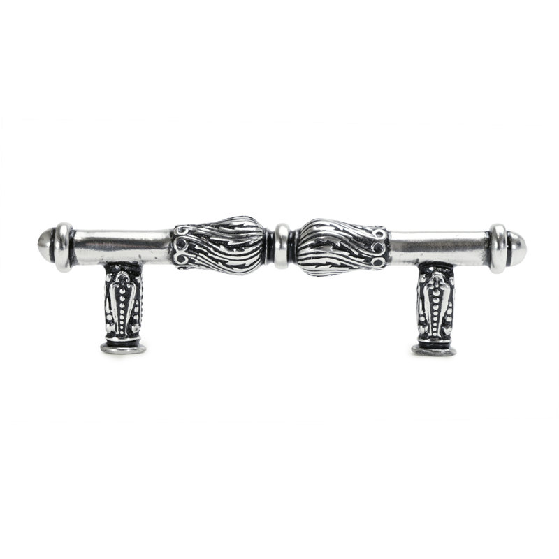 Poignée d'acanthe avec volute de plumes, Argent argent, 3"