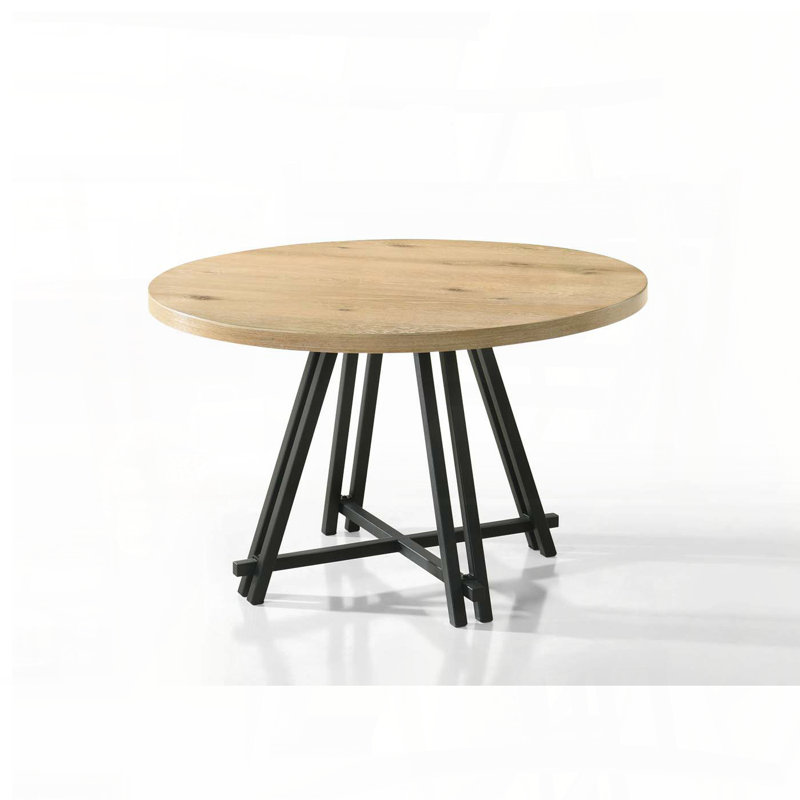 Table de salle à manger ronde avec base en métal - Finition chêne