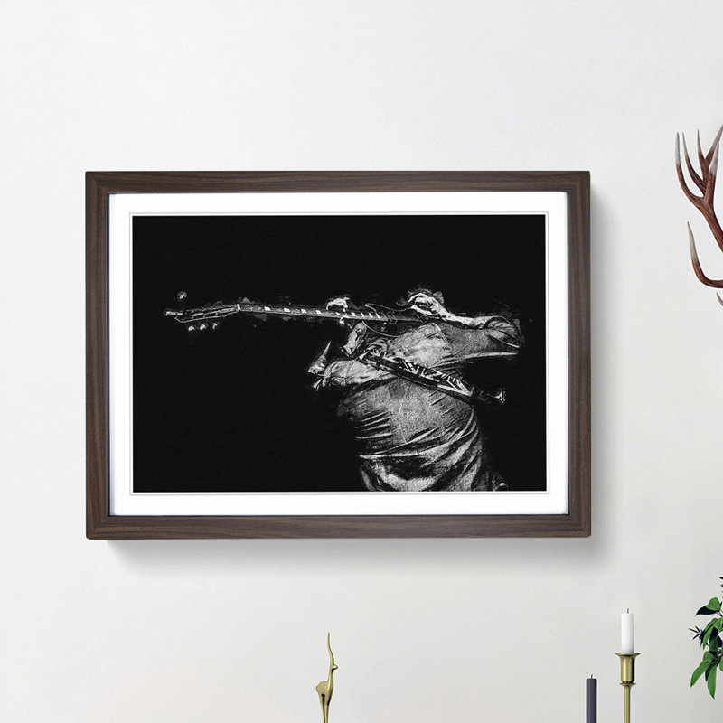 Rock Guitarist - Picture Frame Painting Print, 27cm H x 36cm W x 2cm D, Walnut Framed