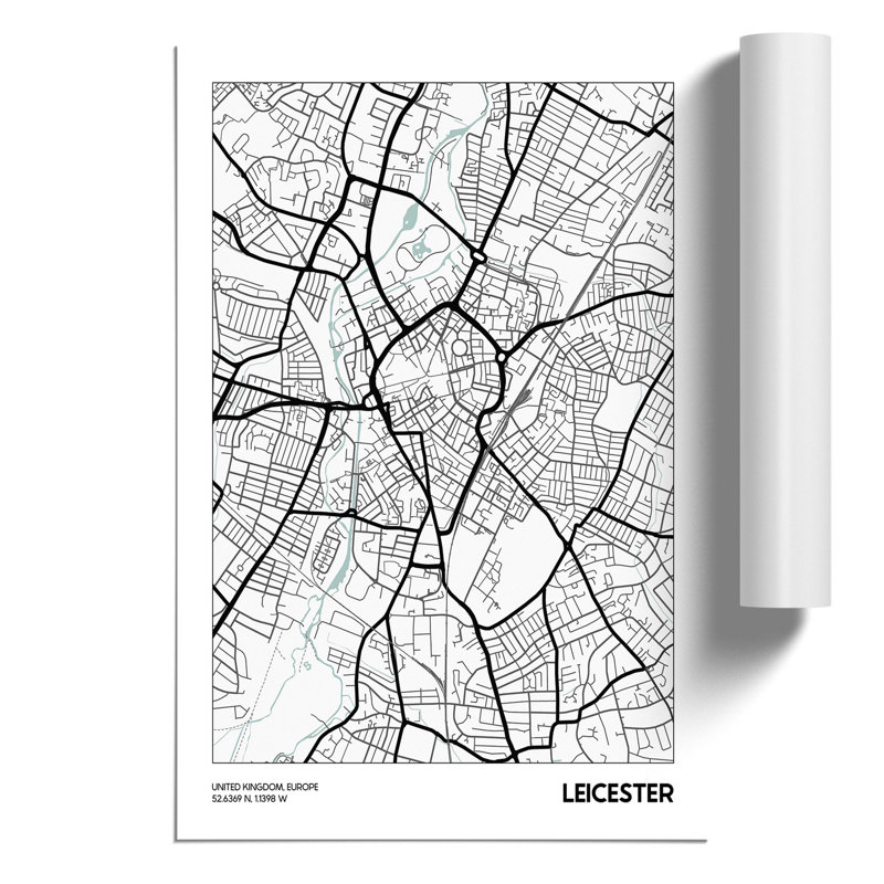 Map Leicester UK - Frameless Print, 30cm H x 21cm W x 0.1cm D