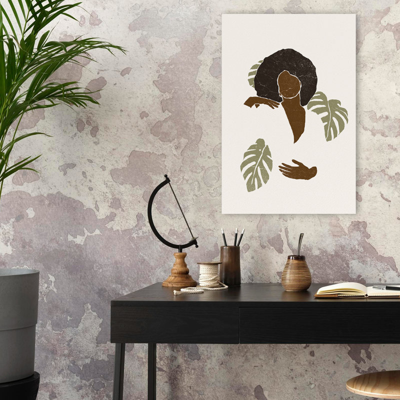 Boho Monstera Leaves II - Art tropical figuratif multicultural, H 24 po x l 16 po