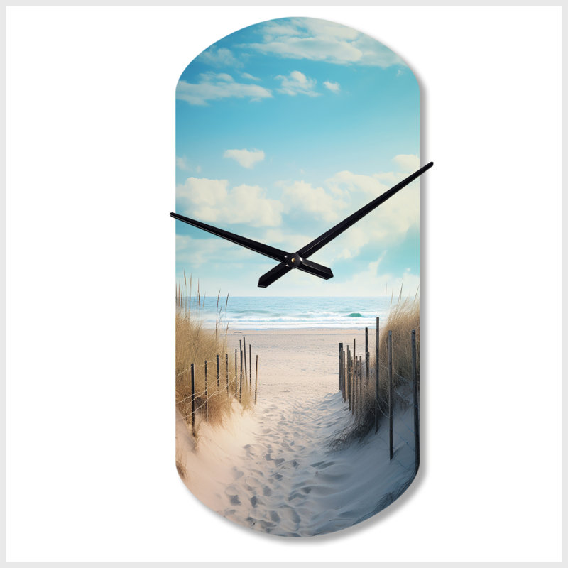 Path To The Beach III - horloge murale asymétrique sable en métal, horloge murale beige, Petit