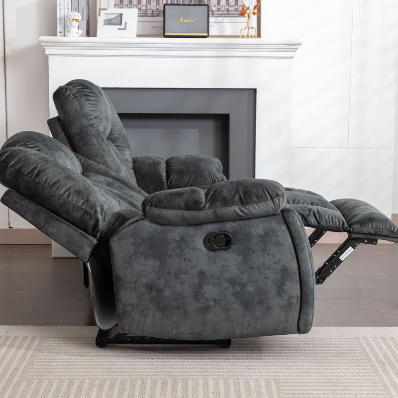 Quiteris 2 Piece Modern Oversized Manual Microfiber Reclining Living Room Set with Cupholders, Charcoal Grey