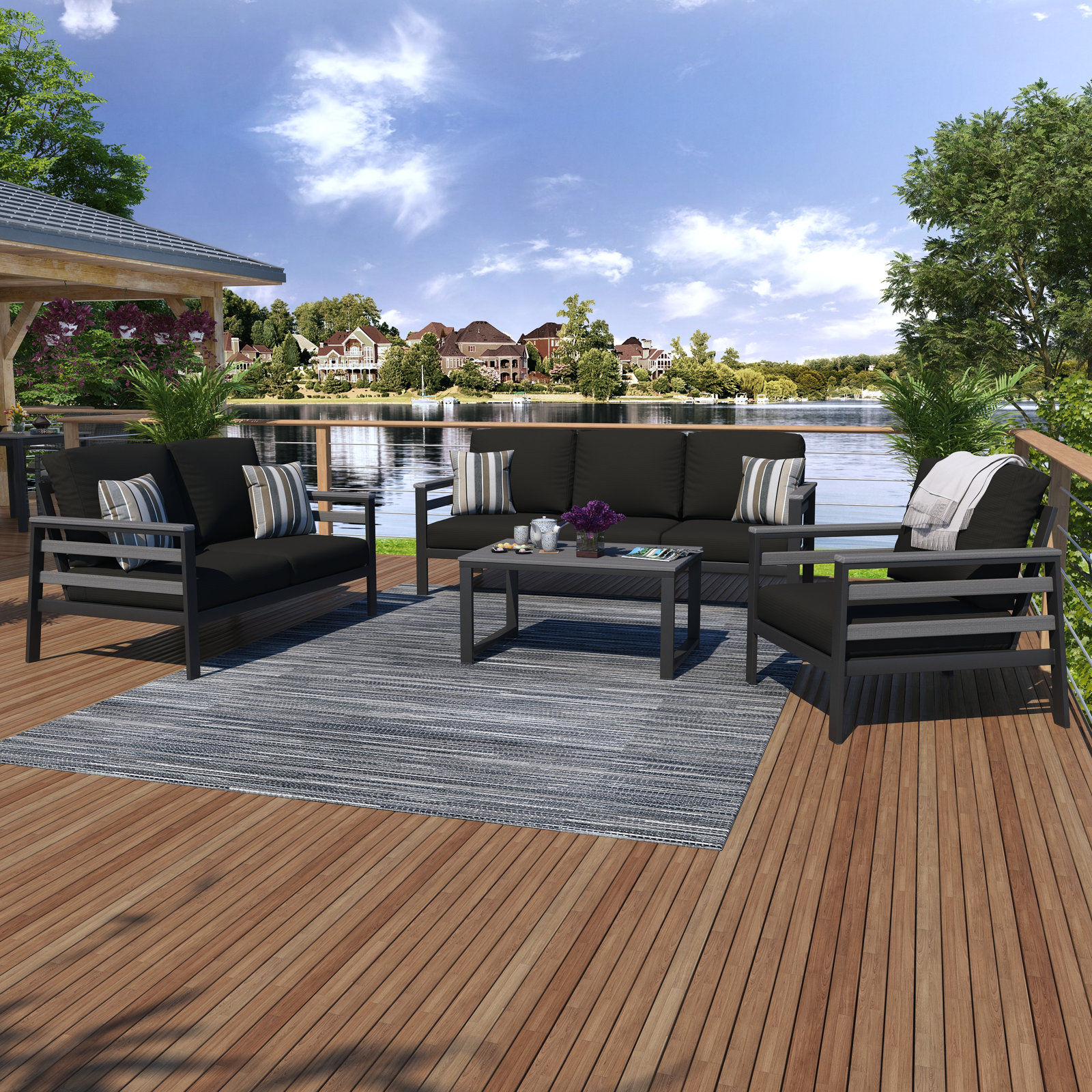 Townsend 6 - Person Patio Conversation Set with Cushions, Canvas Black