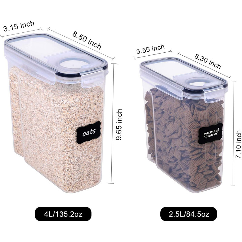 Cereal Containers Storage Set - 6 Piece Airtight Large Dry Cereal Storage Containers(135.2Oz), BPA Free Dispenser Plastic Cereal Storage Containers With 16 Labels & Pen