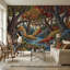 Papier peint paysage boisé, forêt, ruisseau d'automne, décoration murale amovible-676719967-676719953